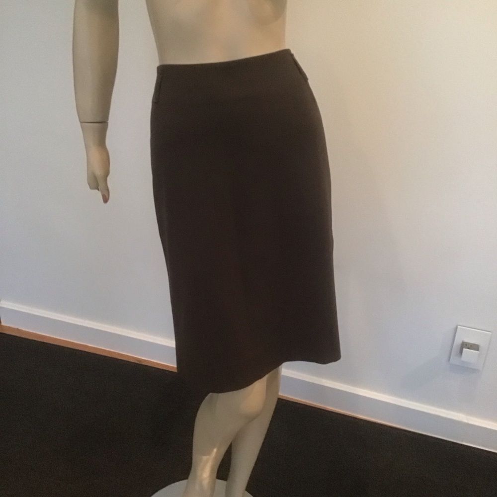 Escada‎ Taupe Brown Pinstripe Virgin Wool Blend Pencil Skirt 40 US 8 10